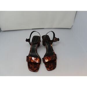 Zara Trafaluc Tortoise Leopard Print Block Heel Sandals, US 9 EU 40